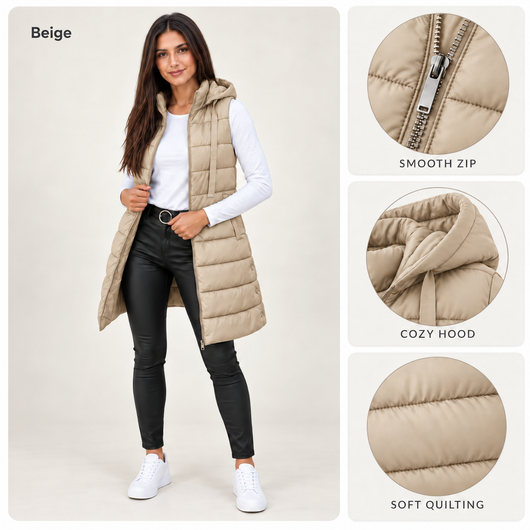 Long Hooded Puffer Vest