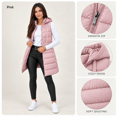 Long Hooded Puffer Vest