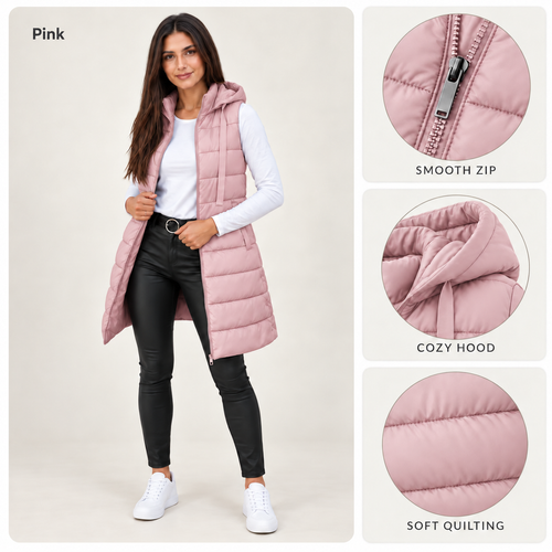 Long Hooded Puffer Vest