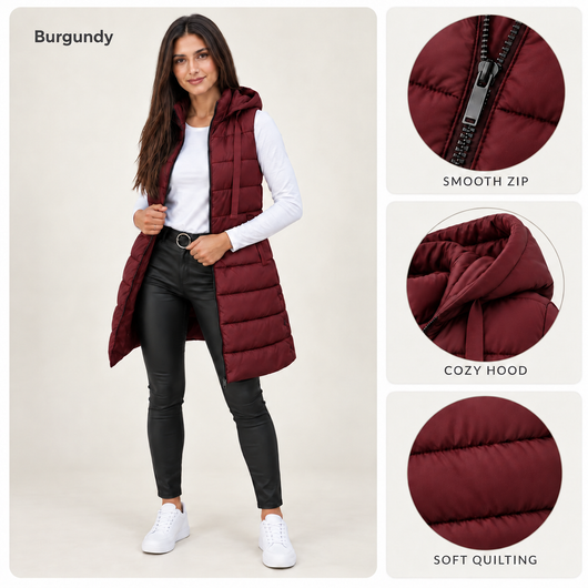 Long Hooded Puffer Vest