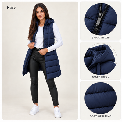 Long Hooded Puffer Vest