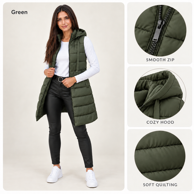 Long Hooded Puffer Vest